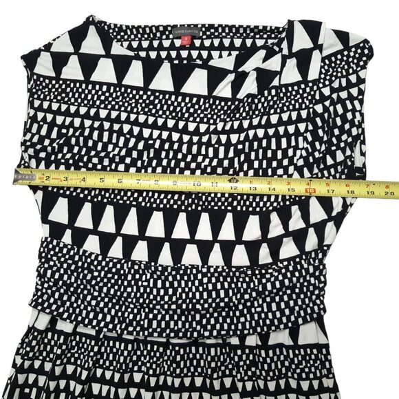 Vince Camuto Dress Womens Medium Black Sheath Short Sleeveless Stretch Geometric - Picture 2 of 13